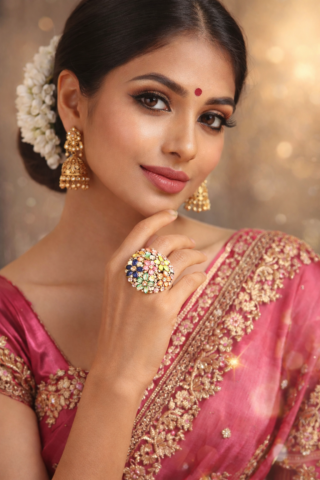 Artificial Jewellery - Finger Rings - 🌸 Multicolor Floral Designer Ring with Sparkle which is a Perfect Blend of Elegance, Charm, and Modern Fashion.