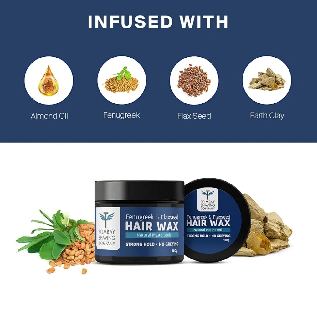 Men's Shaving, Styling and Grooming- Bombay Shaving Company's Natural Matte Look Hair Styling Wax enriched with Fenugreek & Flaxseed for Strong Hold & No Greying 100gm
