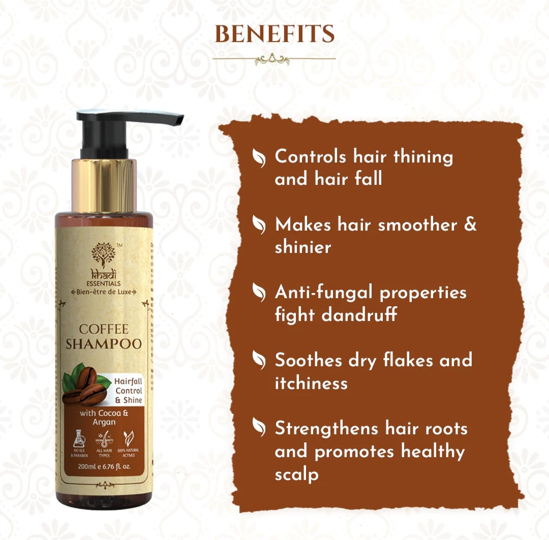 Shampoo and Conditioner- Khadi Natural's Coffee Shampoo with Cocoa & Argan for Shine & Hair Fall Control 200ml