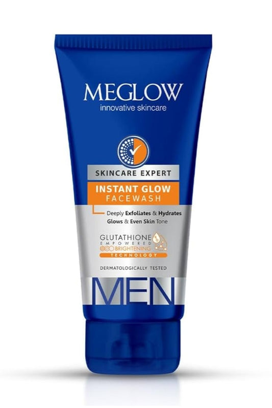 Face Wash- MEGLOW Instant Glow Skin Brightening Glutathione Empowered Face Wash for Men which Deeply Exfoliates & Hydrates 70gm