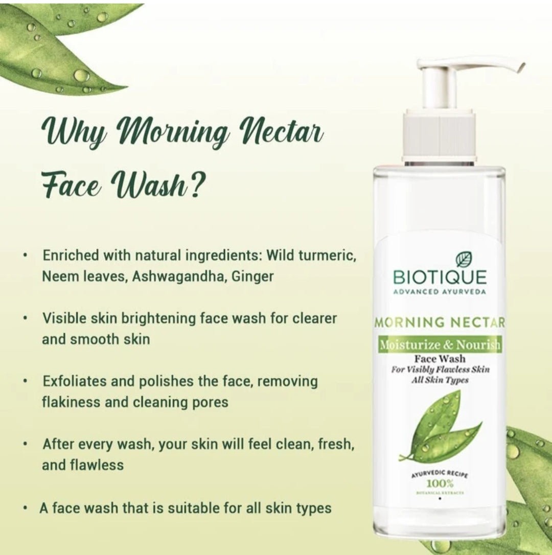 Face Wash- BIOTIQUE Bio Morning Nectar Visibly Flawless Face Wash with 100% Botanical Extracts for All Skin Types 200ml