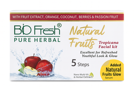 Facial Kit- BIO-FRESH Pure Herbal's 5-Steps (Scrub+Cream+Gel+Pack+Glow Serum) Natural Tropicana Fruits Facial Kit with Natural Fruits Glow Serum which is Excellent for Refreshed Youthful Look & Glow - 90ml