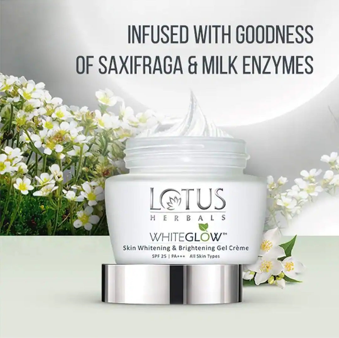 Brightening & Glowing Cream- Lotus Herbals Whiteglow Skin Whitening & Brightening Gel Creme with SPF 25 PA+++ 60gm