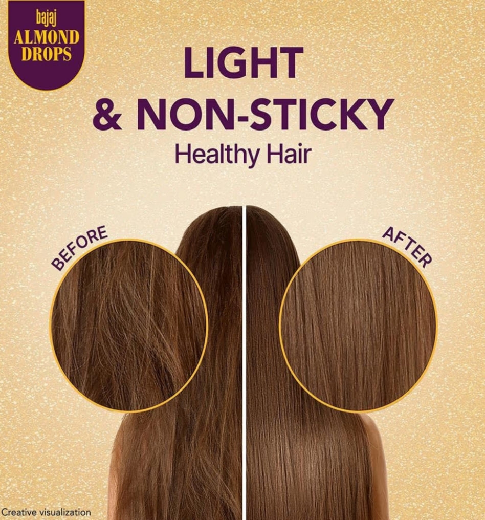 Hair Oil- Bajaj Almond Drops 6x Vitamin-E Nourishment Non-Sticky Hair Oil which Reduces Hair Fall and Increases Hair Shine - 35ml