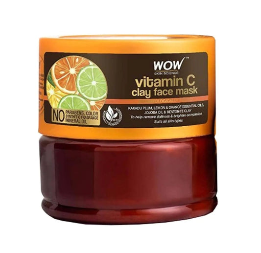 Face Pack & Sleeping Mask- WOW Vitamin-C Clay Face Mask with Kakadu Plum, Lemon & Orange Essential Oils, Jojoba Oil and Bentonite Clay which Removes Dullness & Brightens Complexion 200ml