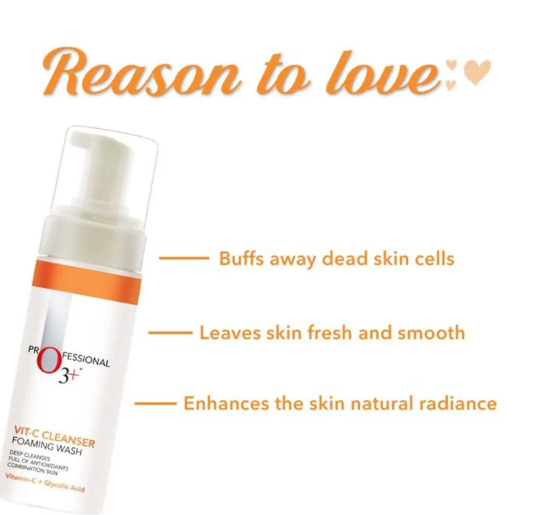 Face Wash- Professional O3+ Vitamin-C Deep Cleansing Foaming Face Wash with Glycolic Acid which is Full of Antioxidants and Suitable for Combination Skin 150ml
