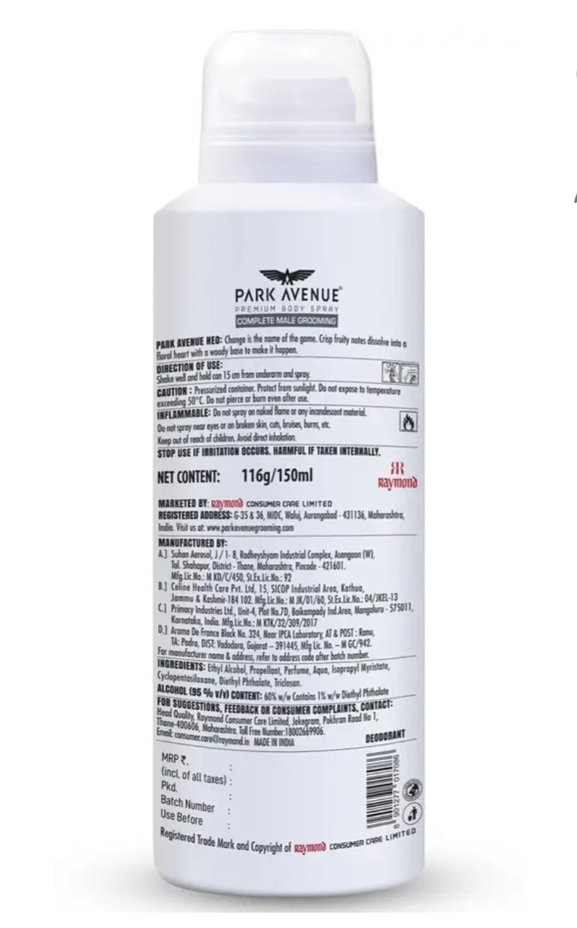 Perfumes & Deodorants- PARK AVENUE Signature Collection NEO Premium Body Spray with Layered Notes 150ml