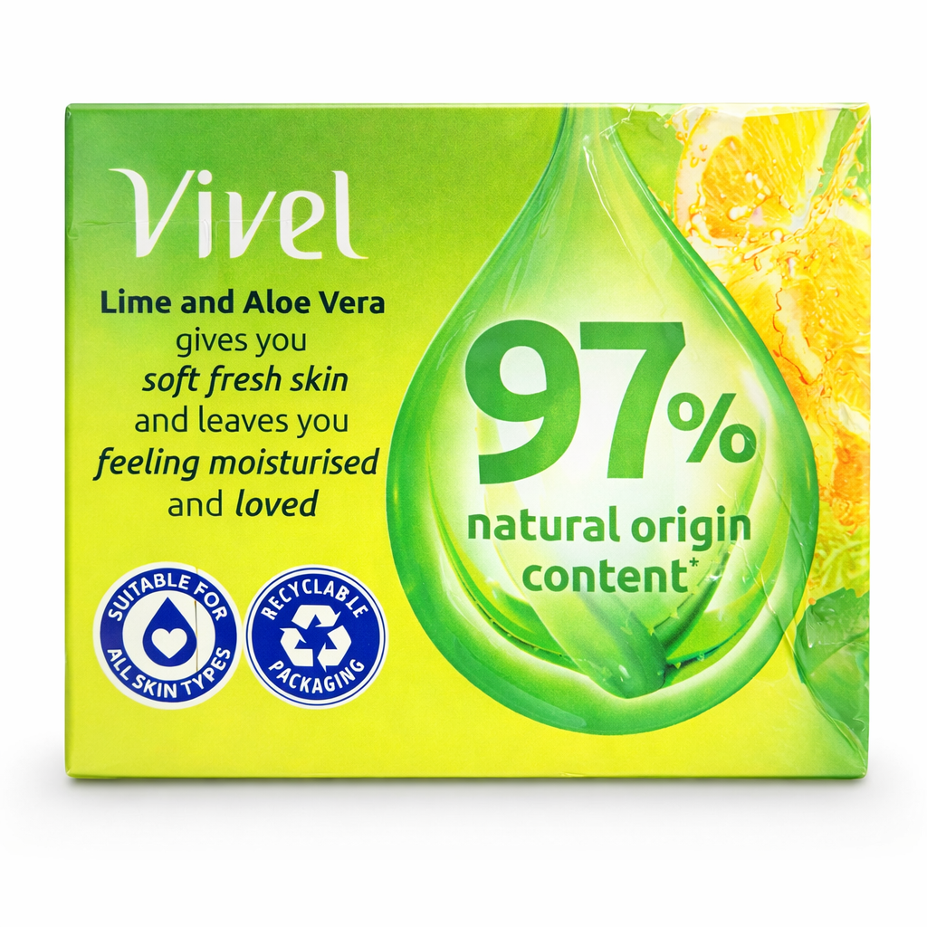 Bathing Soap- Vivel Lime and Aloe Vera Soap with the Goodness of Vitamin-E (Set of 5 Soaps) for Soft & Fresh Skin - 450gm (90gm x 5)
