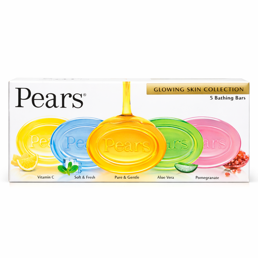 Bathing Soap- Pears Glowing Skin Collection of 5 Bathing Bars (1. Vitamin-C, 2. Soft & Fresh, 3. Pure & Gentle, 4. Aloe Vera and 5. Pomegranate) enriched with 98% Pure Glycerin and Natural Oils - 625gm (125gm x 5)