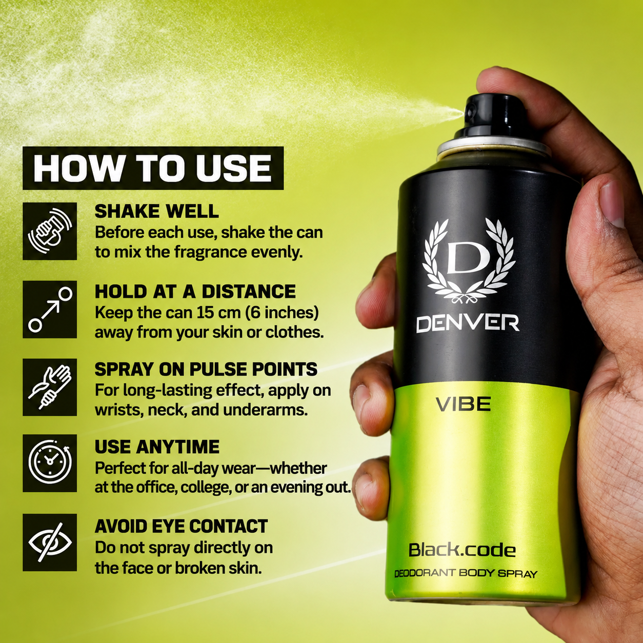Perfumes & Deodorants- DENVER VIBE Black.Code Long-Lasting Deodorant Body Spray - 150ml