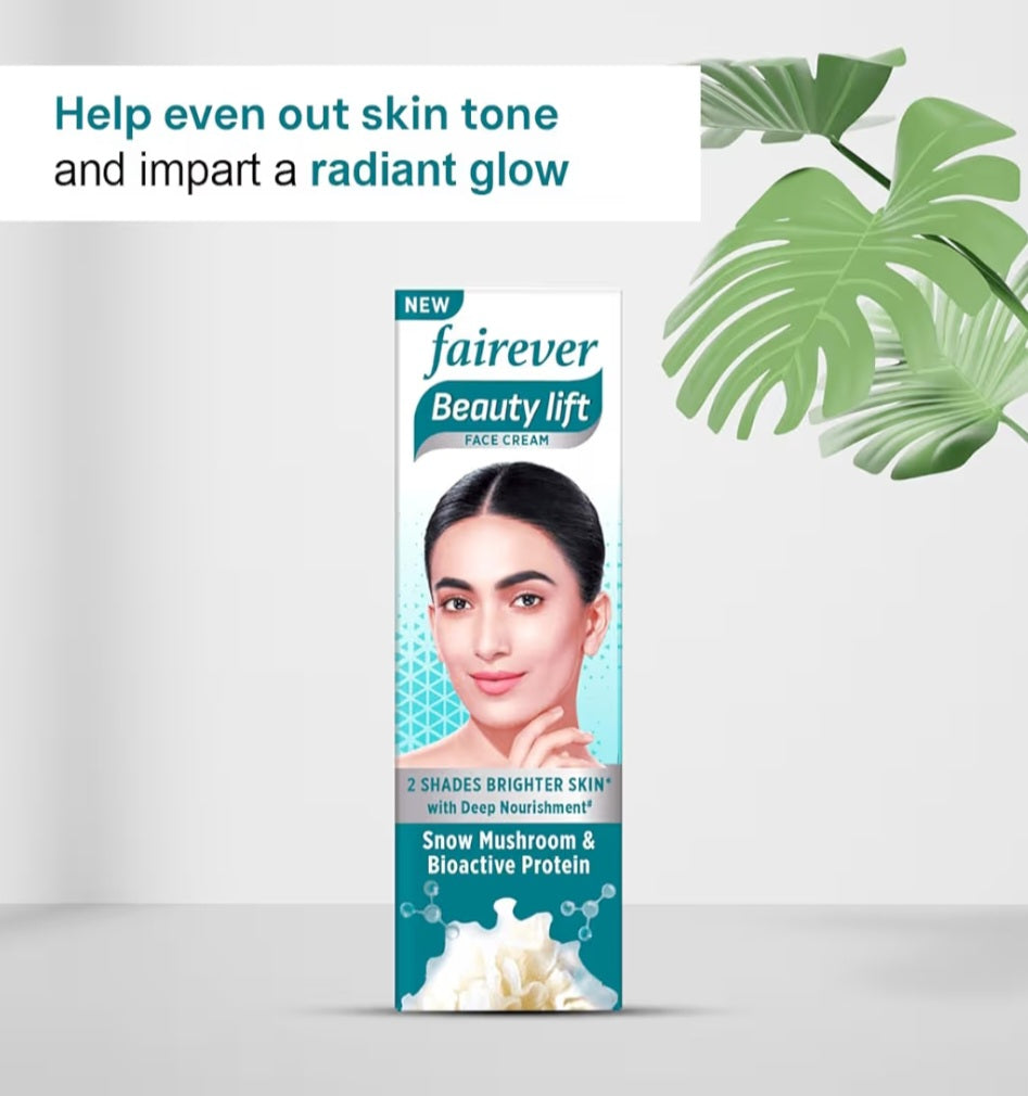 Brightening & Glowing Cream- Fairever Beauty Lift Face Cream enriched with Snow Mushroom & Bioactive Protein for 2 Shades Brighter Skin with Deep Nourishment - 50gm