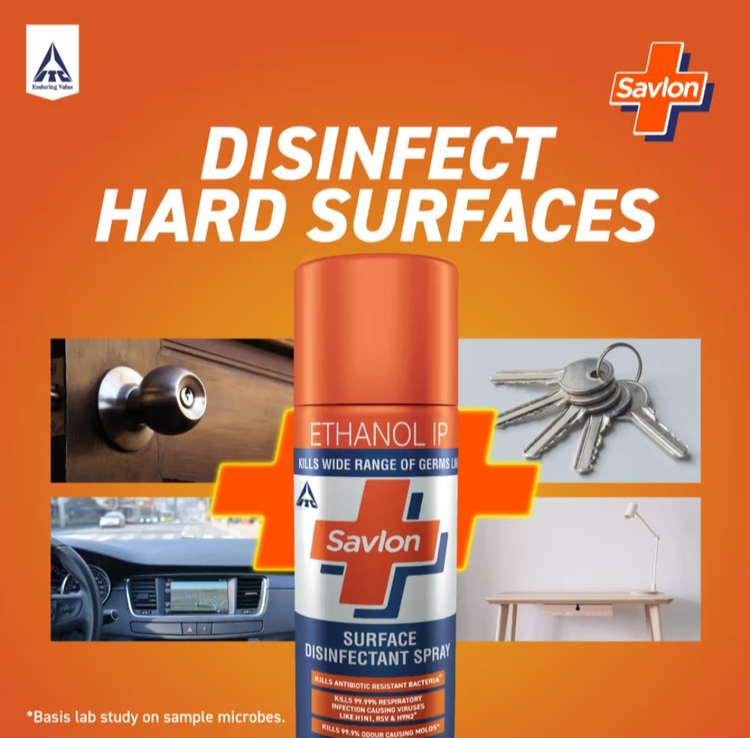 Disinfectant- Savlon Surface Disinfectant Spray which Kills 99.99% a wide range of Germs like Viruses, Bacteria, Fungi and Molds - 95ml/70gm