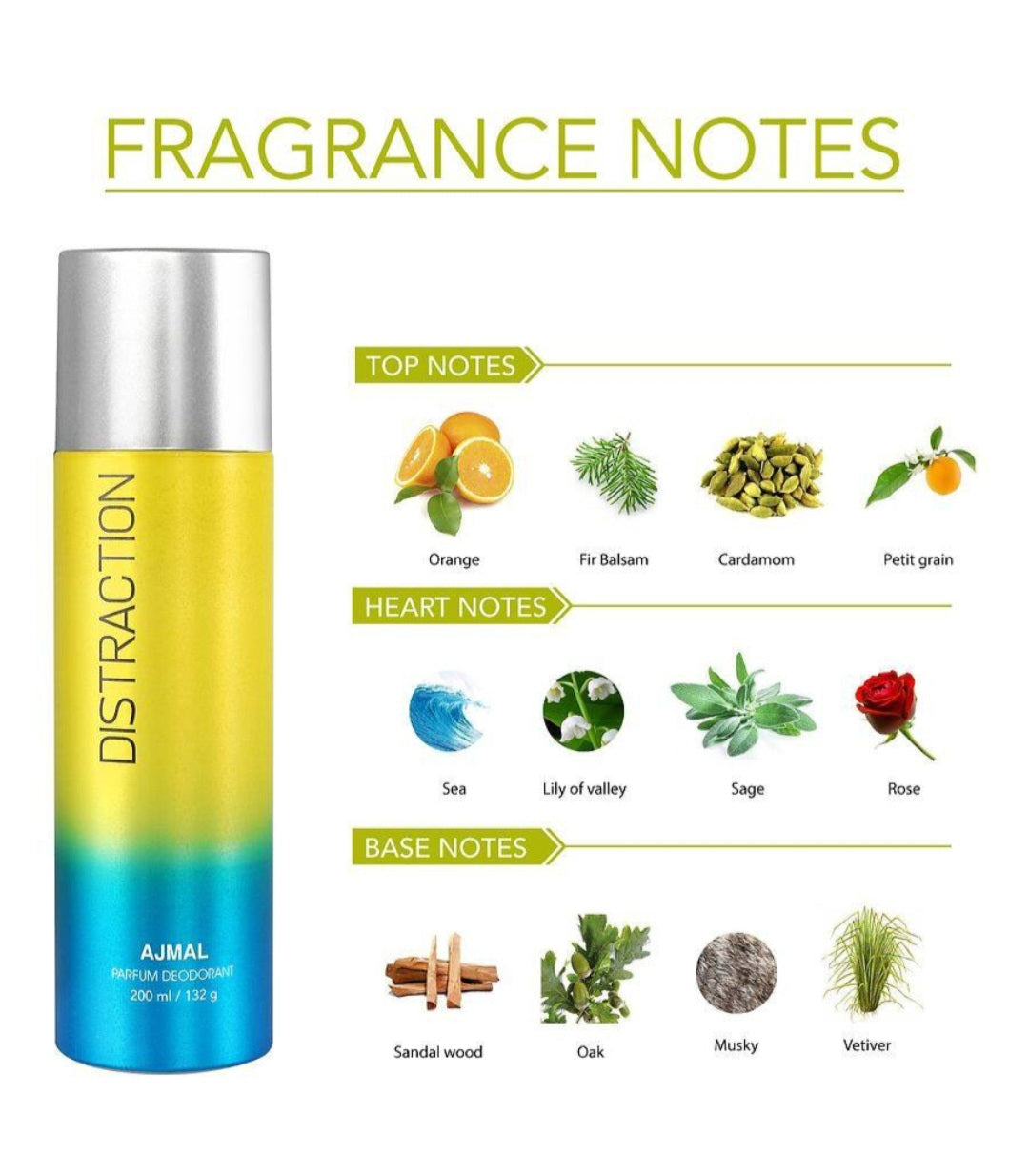 Perfumes & Deodorants- AJMAL Distraction Perfume Deodorant with Aromatic Woody Fragrance 200ml