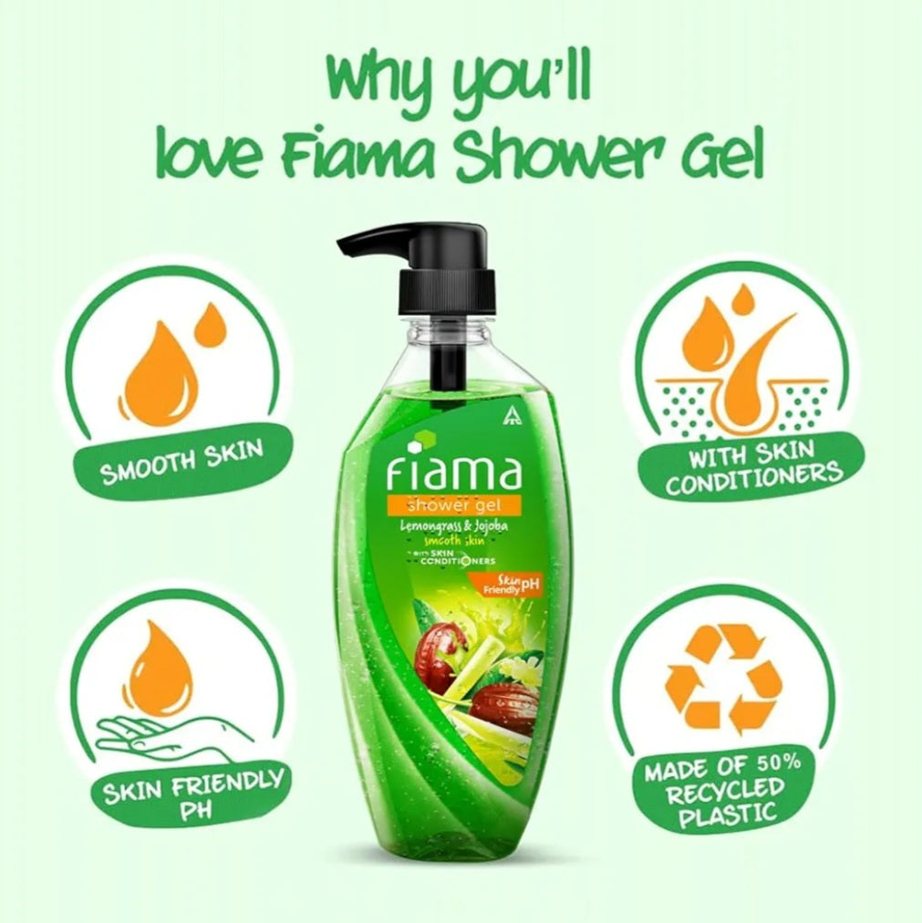 Body Wash & Shower Gel- Fiama Skin PH Friendly Shower Gel enriched with Lemongrass & Jojoba which Smoothes and Conditioners the Skin - 500ml