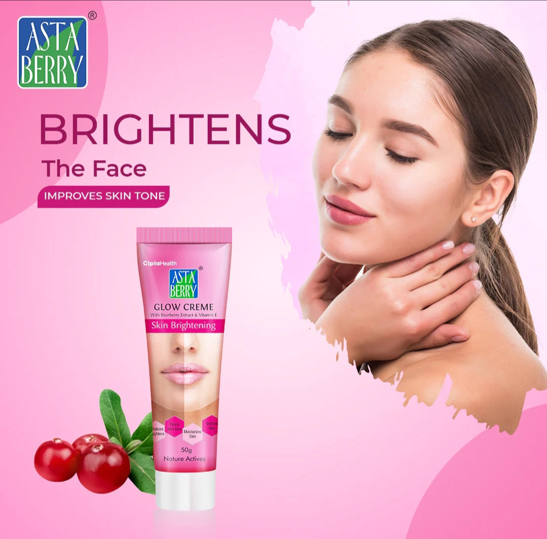 Brightening & Glowing Cream- Asta Berry Skin Brightening Glow Creme with Bearberry Extract and Vitamin-E 50gm