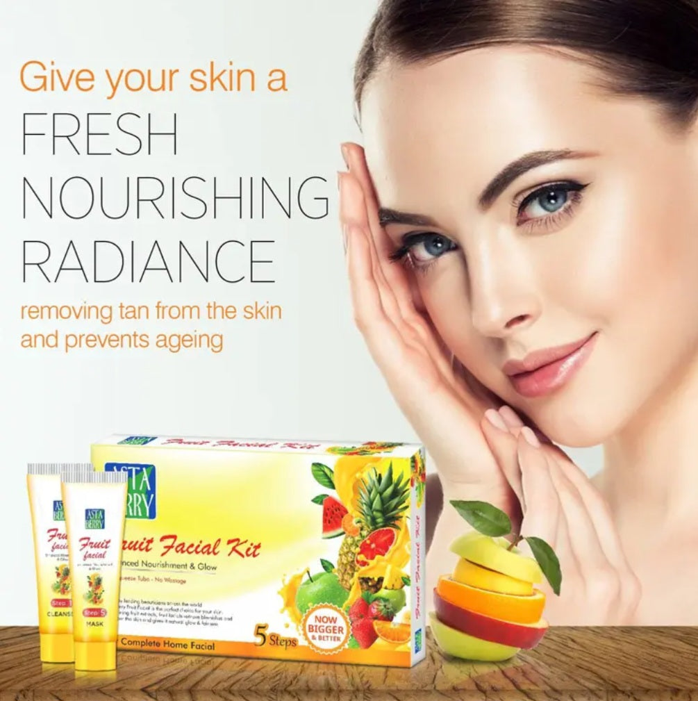 Facial Kit- Asta Berry 5 Steps (1. Cleanser,  2. Scrub, 3. Gel, 4. Creme and 5. Mask) FRUIT Facial Kit for Deep Nourishment & Care 100ml