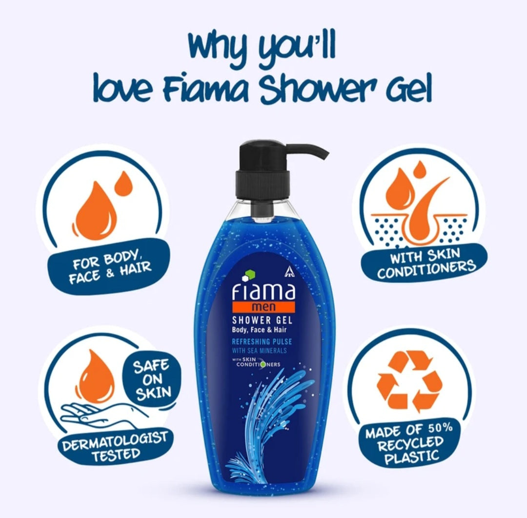 Body Wash & Shower Gel- Fiama Men Refreshing Pulse Shower Gel with Sea Minerals for Body, Face & Hair which gives Freshness and Conditioners the Skin - 450ml