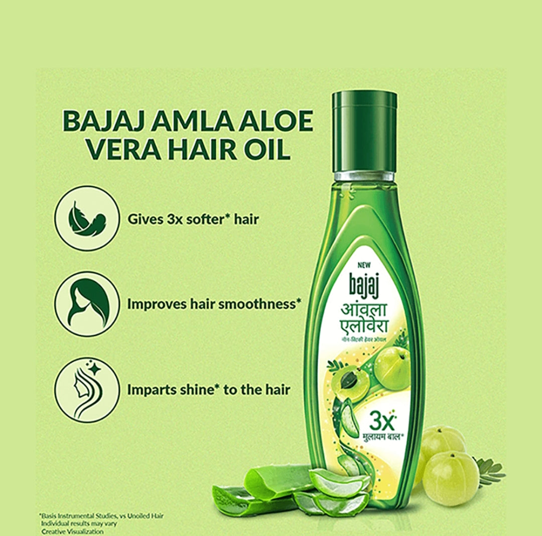 Hair Oil- New Bajaj Amla & Aloevera Non-Sticky Hair Oil for 3x Stronger & Softer Hairs - 160ml
