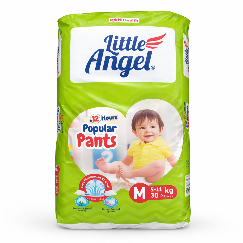 Baby Diapers & Pants- Little Angel Popular Pants with Long-Lasting 12 Hours Protection - Pack of Medium (M) Size 30 Pieces