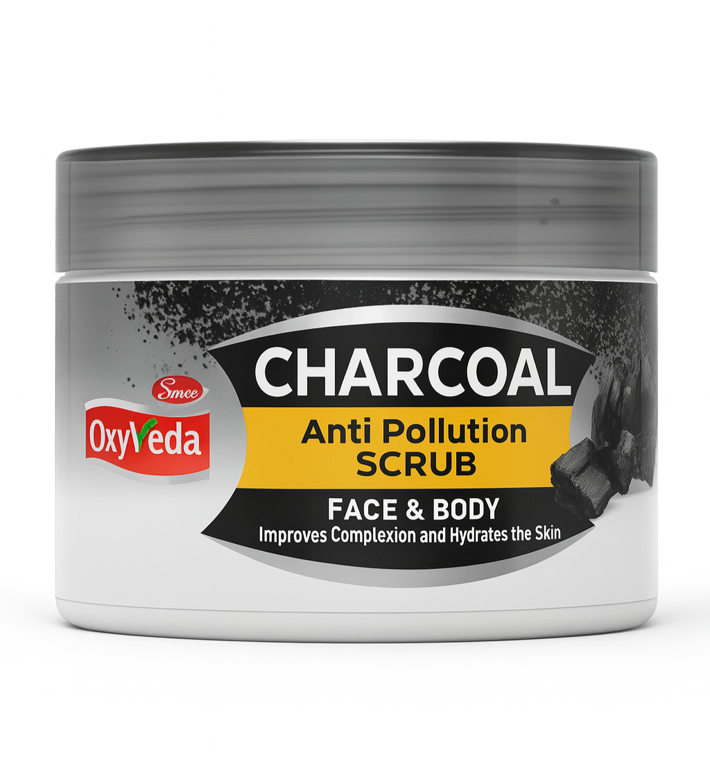 Face & Body Care- OxyVeda Charcoal Anti-Pollution Scrub for Face & Body which Improves Complexion & Hydrates the Skin and is suitable for all skin types - 250gm