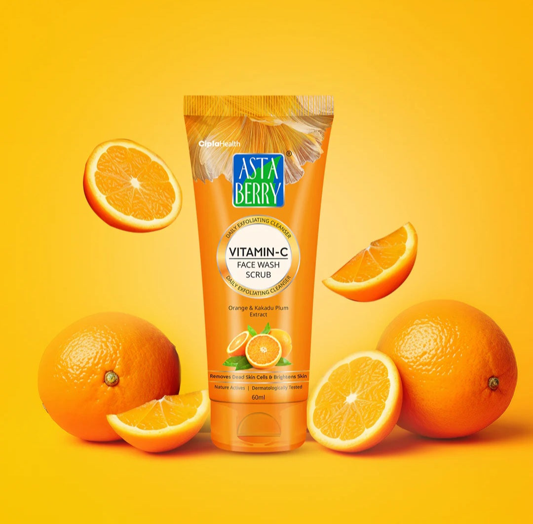 Face Wash- Asta Berry Vitamin-C Face Wash Scrub with Orange & Kakadu Plum extract which Removes Dead Skin Cells & Brightens Skin 100ml