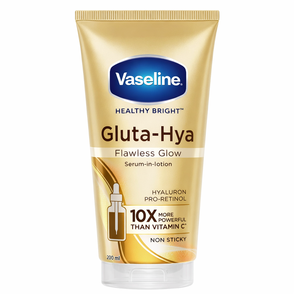 Lotions & Moisturizers- Vaseline Healthy Bright Non-sticky Gluta-Hya Flawless Glow Serum-in-Lotion which is 10X More Powerful than Vitamin-C and enriched with GlutaGlow, Hyaluron, and Pro-Retinol to help Nourish the Skin and Enhance a Flawless Glow - 70ml