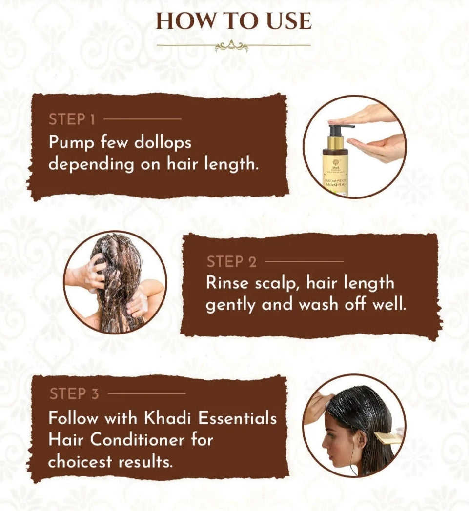 Shampoo and Conditioner- Khadi Natural's Sandalwood Shampoo with Shikakai & Reetha for Gentle Cleansing 200ml