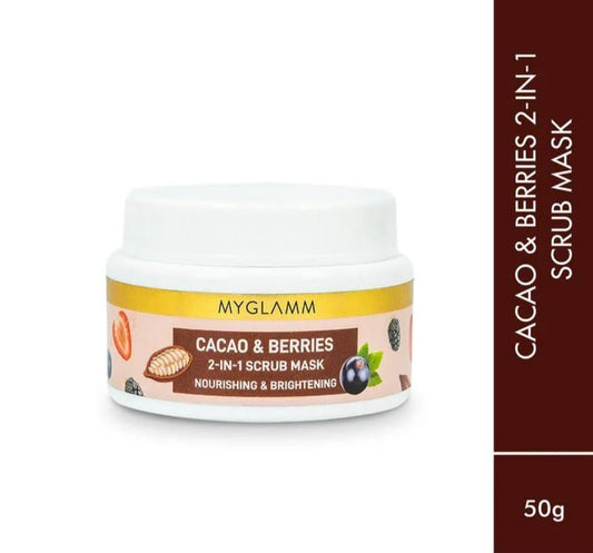 Face Scrub- MyGlamm Super Food Cacao & Berries 2-in-1 Scrub Mask for Nourishing & Brightening Face 50gm
