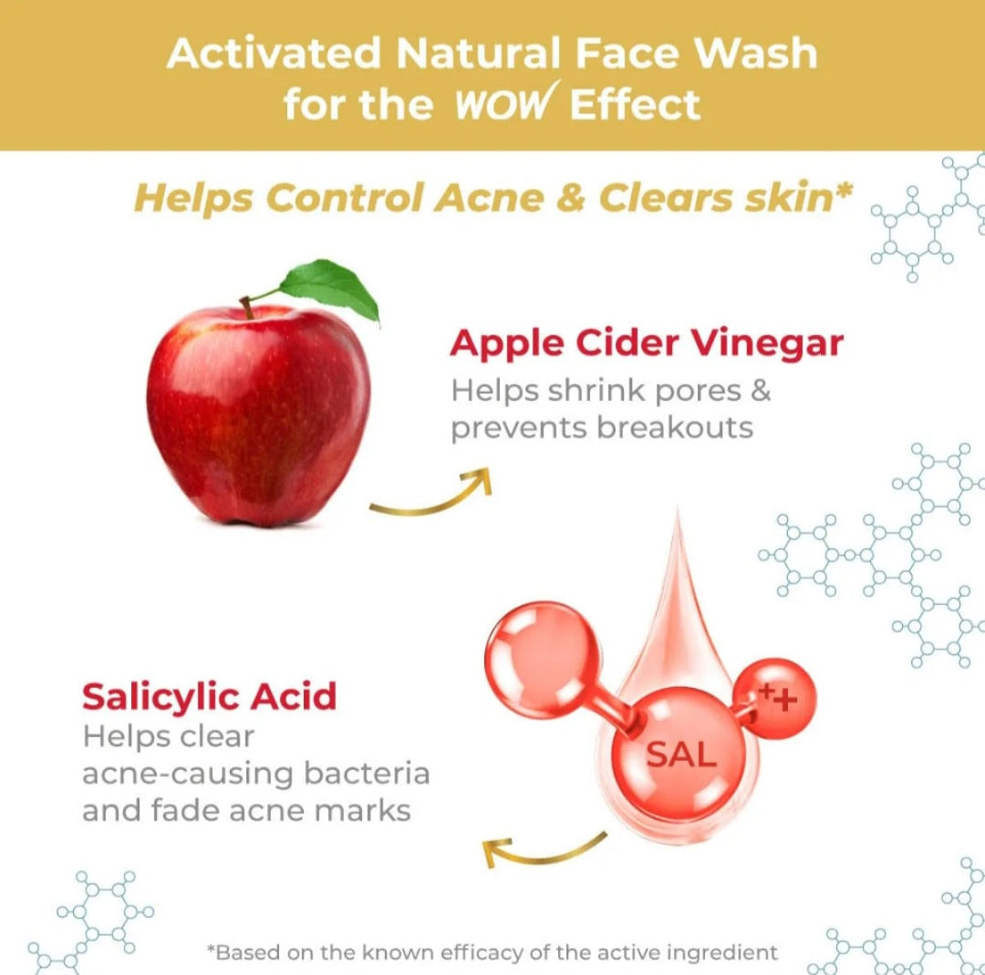 Face Wash- WOW Organic Himalayan Apple Cider Vinegar Foaming Face Wash with Aloe Vera Extract, Vitamins B5 and Vitamin-E 150ml