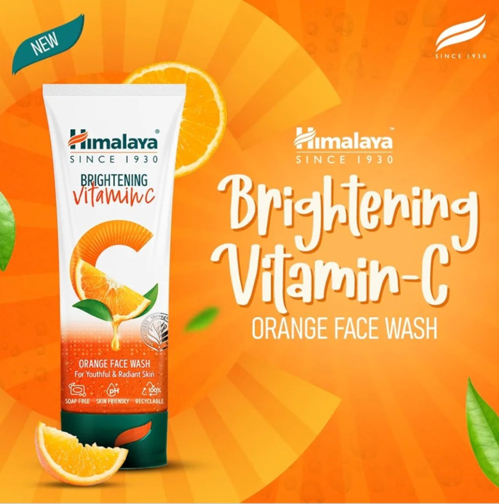 Face Wash- Himalaya Brightening Vitamin-C Orange Face Wash for Youthful & Radiant Skin - 100ml