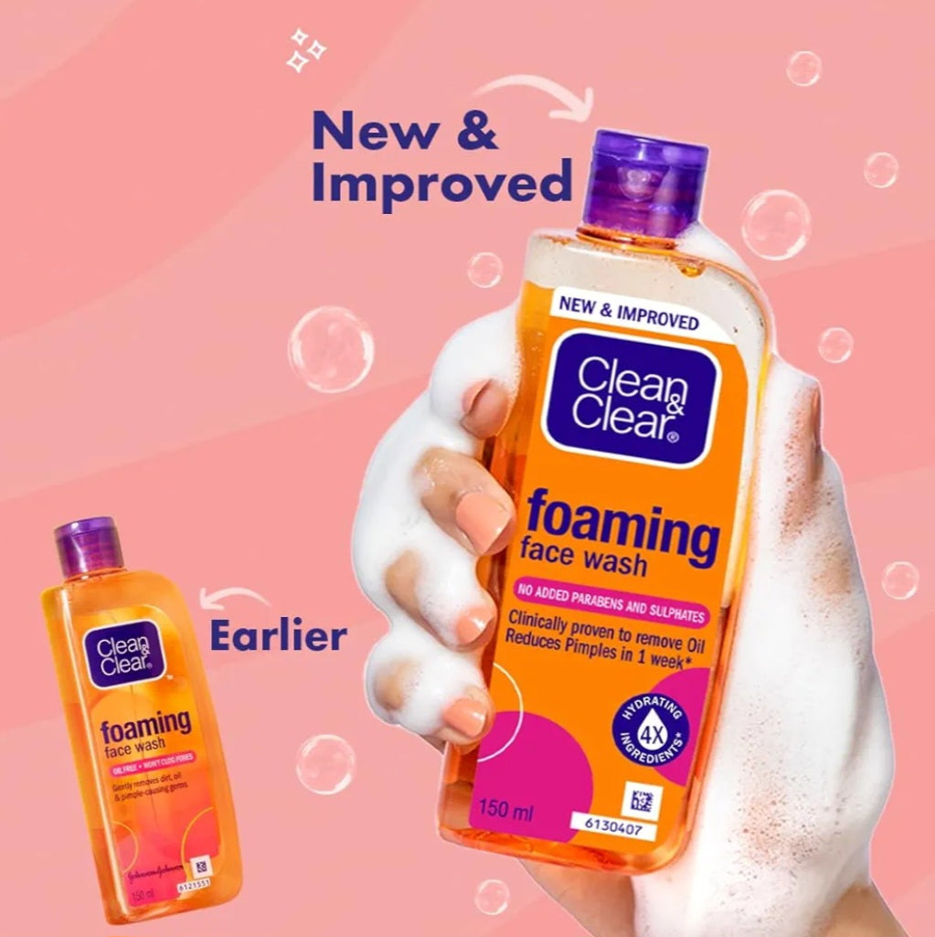 Face Wash- Clean & Clear Foaming Face Wash which is Clinically Proven to Remove Oil and Reduces Pimples in 1 Week - 150ml