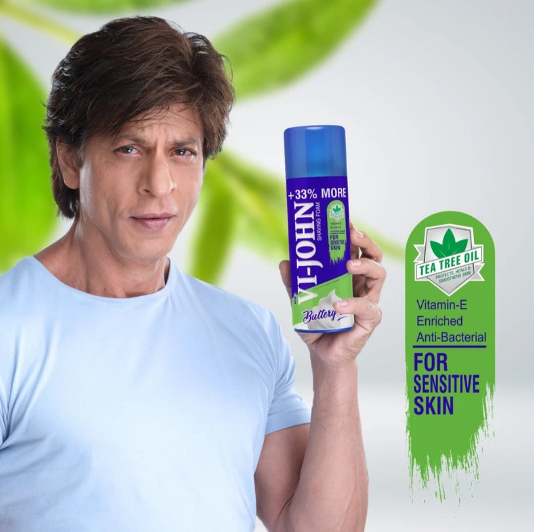 Shaving Foam- Vi-John Buttery Cool Shaving Foam enriched with Vitamin-E & Anti-Bacterial Goodness of Tea Tree Oil, Suitable for Sensitive Skin - 400gm (300gm +100gm Free)