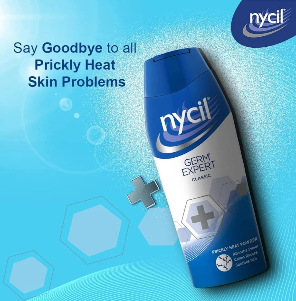 Talcum & Prickly Heat Powder- Nycil Germ Expert Prickly Heat Powder which Absorbs Sweat, Calms Rashes & Soothes Itch 210gm (150gm+60gm Free worth Rs.75/-)