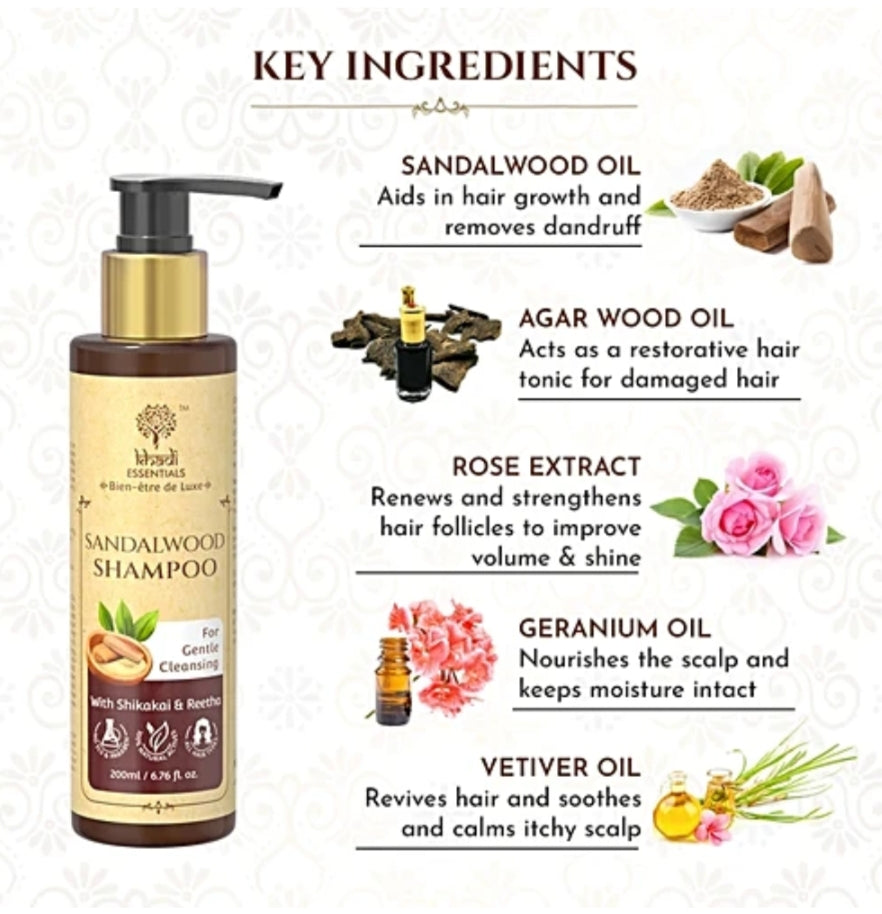 Shampoo and Conditioner- Khadi Natural's Sandalwood Shampoo with Shikakai & Reetha for Gentle Cleansing 200ml