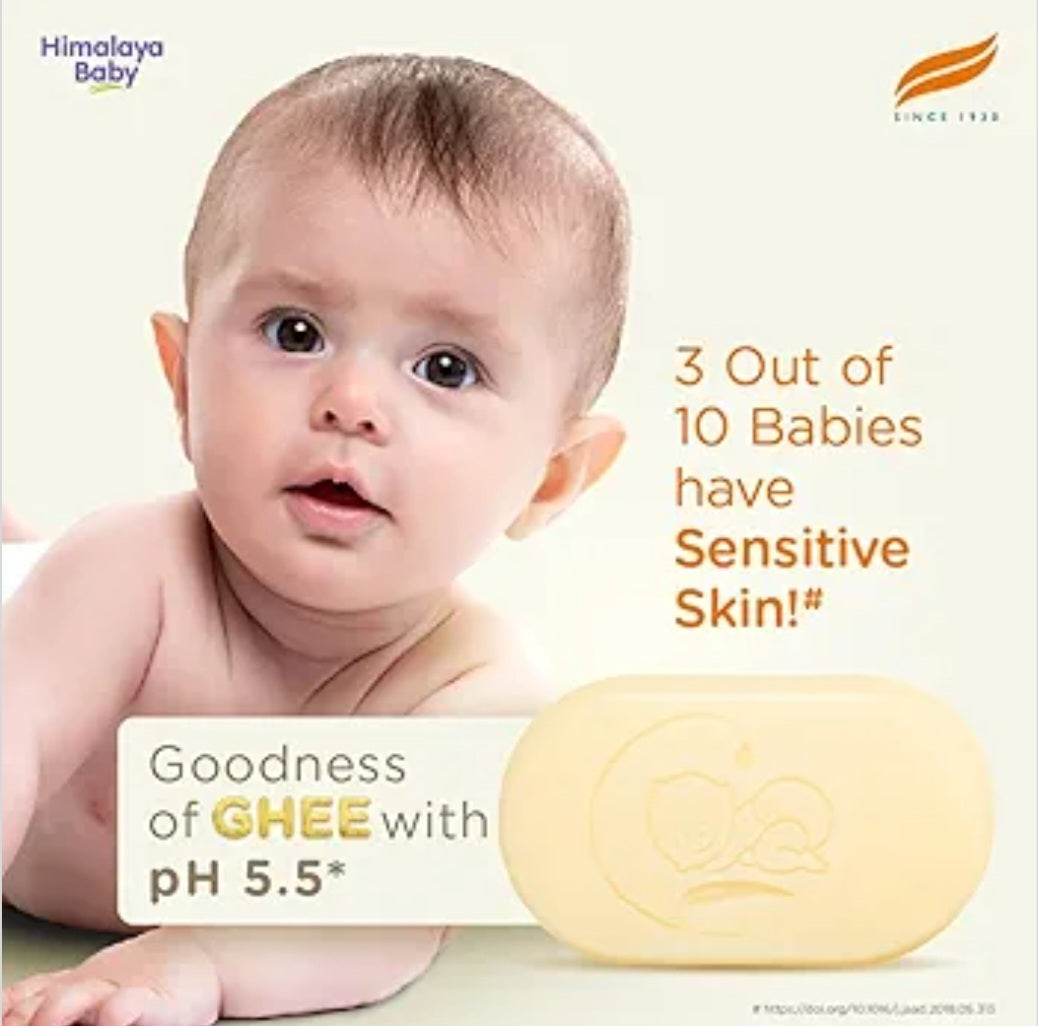 Bathing Soap- Himalaya's Chemical Free Baby Bar with Pure Cow Ghee & Aloevera for Baby's Sensitive Skin from Day 1 which Gently Cleanses, Moisturizes and Calms Dry Skin - 75gm
