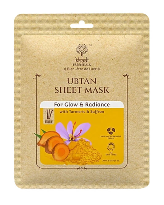 Face Sheet Mask- Khadi Essentials Ubtan Sheet Mask with Turmeric & Saffron for Glow & Radiance 25ml