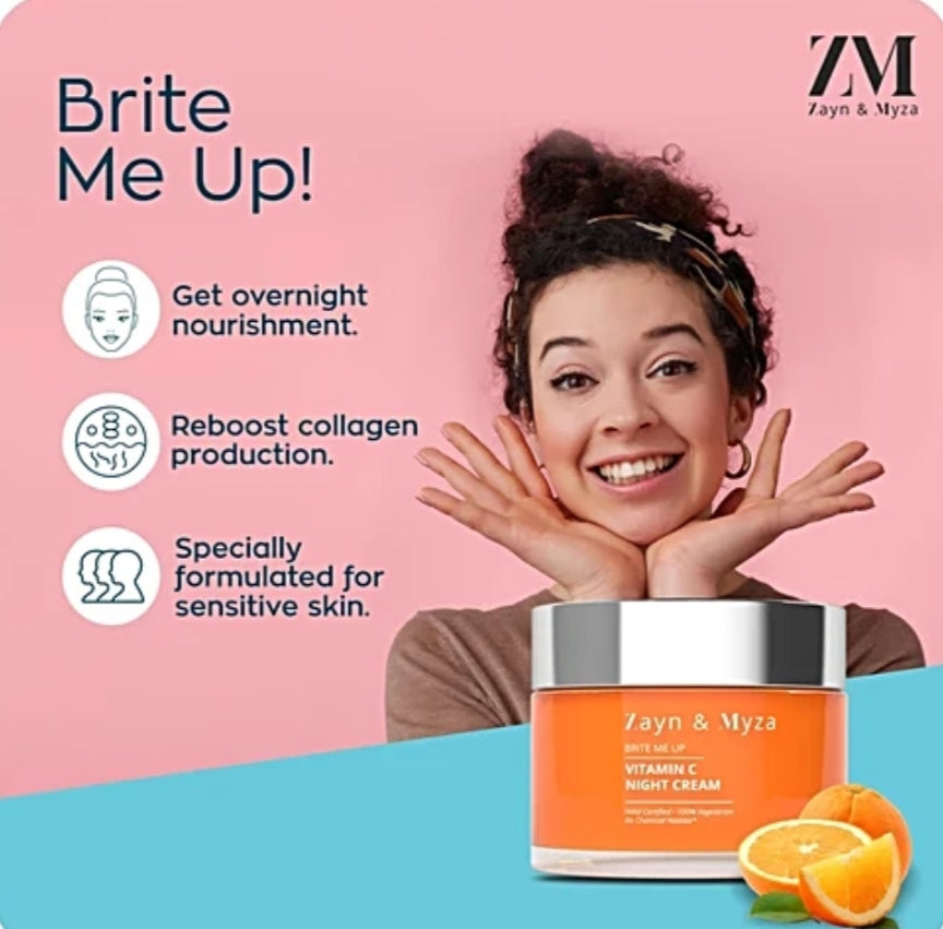 Face Day & Night Cream- Zayn & Myza (ZM) Brite Me Up Vitamin-C Night Cream with Shea Butter & Murumuru Butter which Rejuvenate your Skin - 50gm