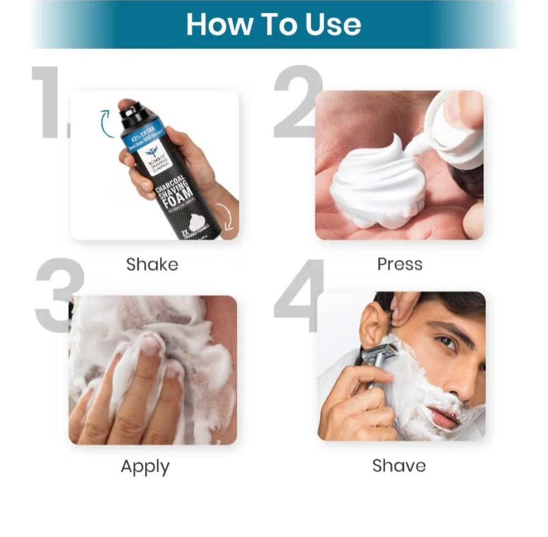 Shaving Foam- Bombay Shaving Company's Charcoal Shaving Foam enriched with Moroccan Argan Oil (2X Creamier Formula) - 425gm (including 43% Extra Free)