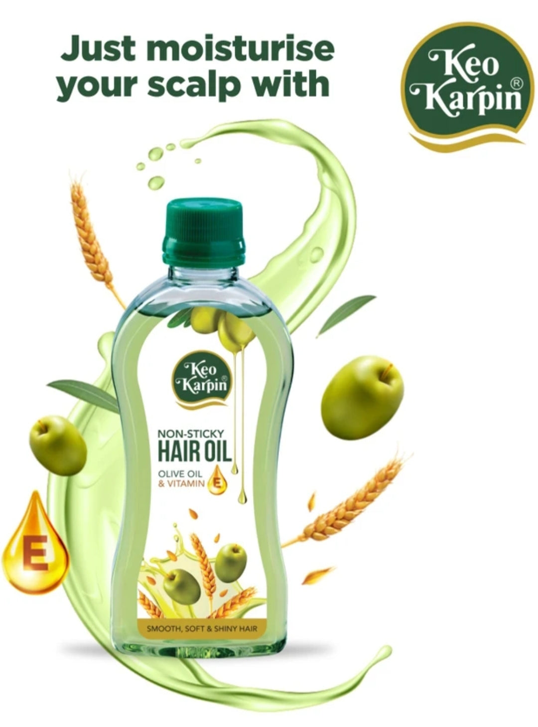 Hair Oil- Keo Karpin Lightweight & Non-Sticky Hair Oil with Olive Oil & Vitamin-E for Smooth, Soft and Shiny Hairs - 100ml