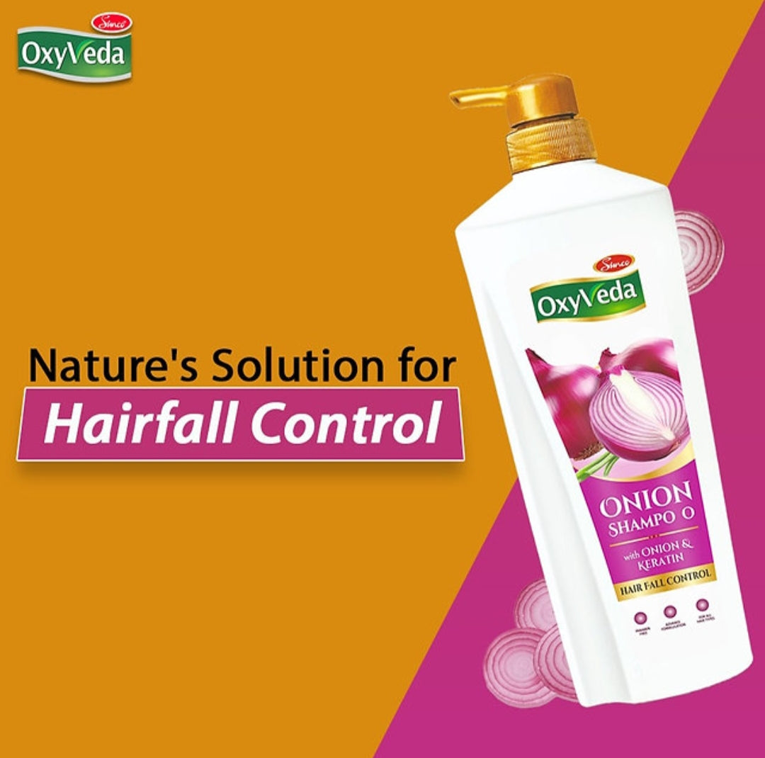 Shampoo & Conditioner- OxyVeda Onion Shampoo with Keratin for Hair Fall Control - 650ml