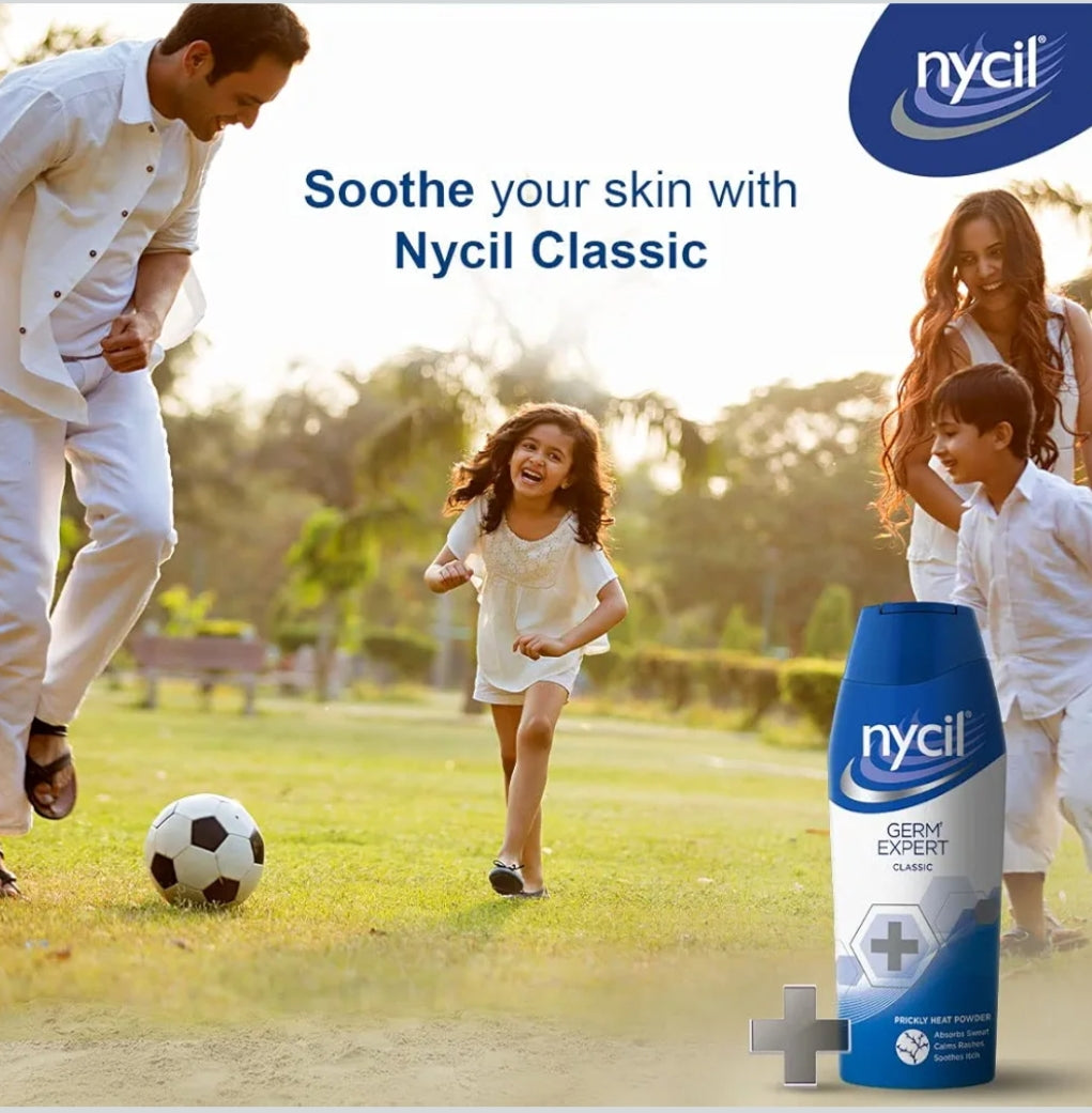 Talcum & Prickly Heat Powder- Nycil Germ Expert Prickly Heat Powder which Absorbs Sweat, Calms Rashes & Soothes Itch 210gm (150gm+60gm Free worth Rs.75/-)