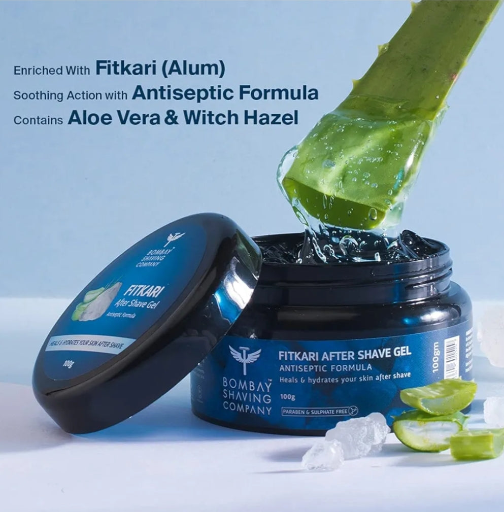Shaving & Grooming- Bombay Shaving Company's Fitkari After Shave Gel enriched with Fitkari & Aloevera which is an Antiseptic Formula for Healing & Hydrating the Skin After Shave - 100gm