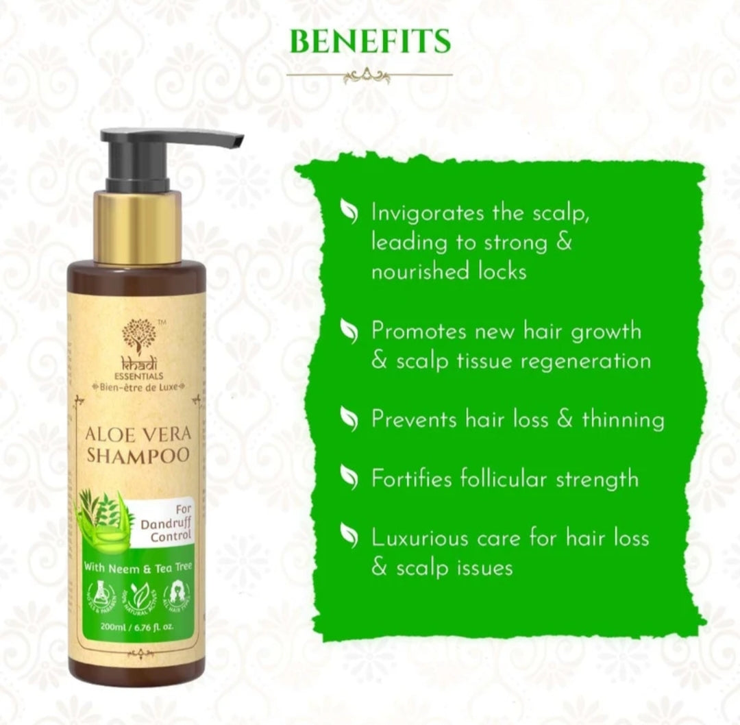 Shampoo and Conditioner- Khadi Natural's Aloe Vera Shampoo with Neem & Tee Tree for Dandruff Control 200ml