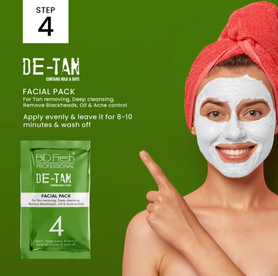 Facial Kit- BIO-FRESH HERBAL'S D-Tan Facial Kit Pack (Single Use Nano Pack) 5-Steps Instant Glow Beauty Facial Kit Deep Cleansing Skin care for Women & Men 46gm