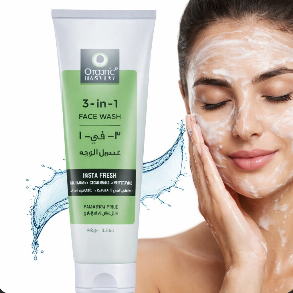 Face Wash- Organic Harvest 3-in-1 Insta Fresh Paraben Free Face Wash for Cleansing, Scrubbing and Whitening - 100ml