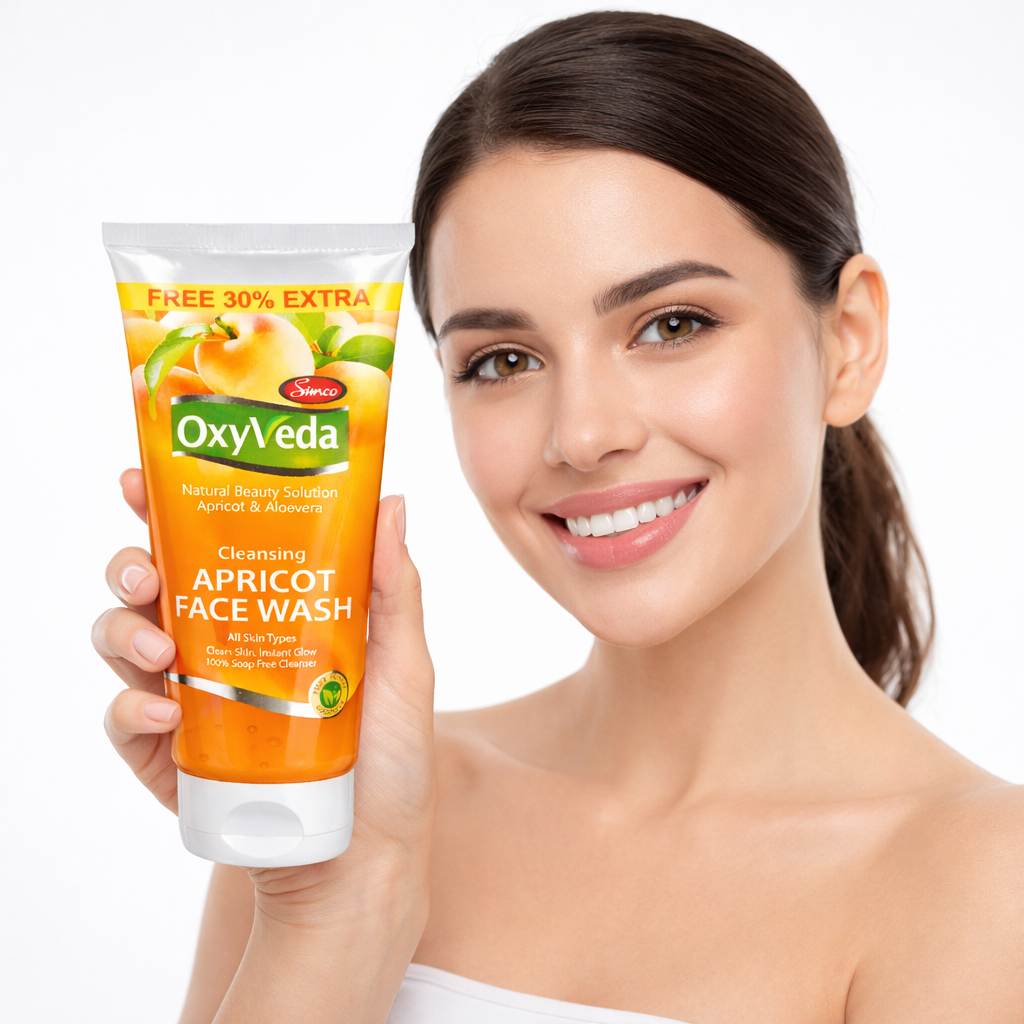 Face Wash- Simco OxyVeda's Cleansing Apricot Face Wash enriched with Apricot & Aloevera, suitable for All Skin Types - 65ml (50ml +15ml Free)