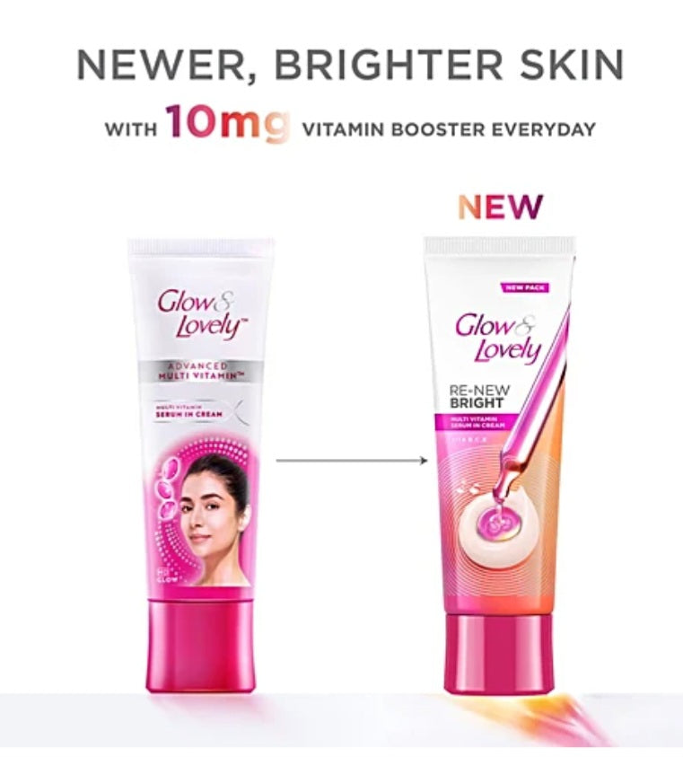Brightening & Glowing Cream- Glow & Lovely Re-New Bright Multivitamin (Vitamin B, C & E) Serum Cream 50gm
