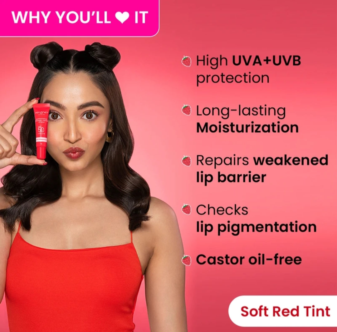 Lip Balm- Dot & Key Barrier Repair (Ceramide+Peptide) SPF 50 PA+++ (UVA & UVB) Red Romance Strawberry Lip Balm 10gm