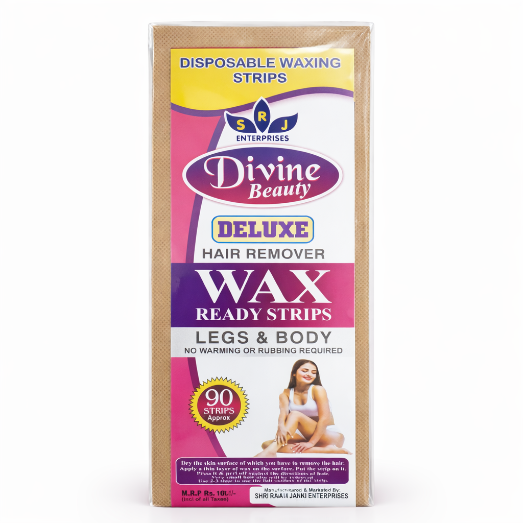 Wax Strips- Divine Beauty's Deluxe Hair Remover Wax Ready Strips (No Warming, No Rubbing) for Legs and Body - Pack of 90 Brown Disposable Strips