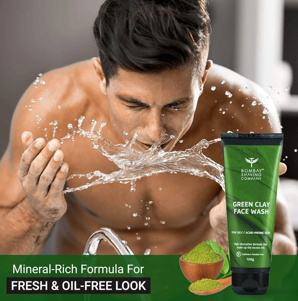 Face Wash- Bombay Shaving Company Green Clay Face Wash for Oily and Acne-Prone Skin 100gm